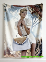 Fendi White Blue Tan Gold Fashion Handbag Flannel Sofa Throw Blanket Wall Decor IMG_9567